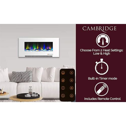  Cambridge CAM42WMEF-2BLK 42 In. Wall-Mount Electric Fireplace in Black with Multi-Color Flames and Driftwood Log Display