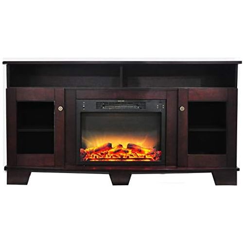  Cambridge CAM6022-1MAHLG2 Savona 59 In. Electric Fireplace in Mahogany with Entertainment Stand and Enhanced Log Display