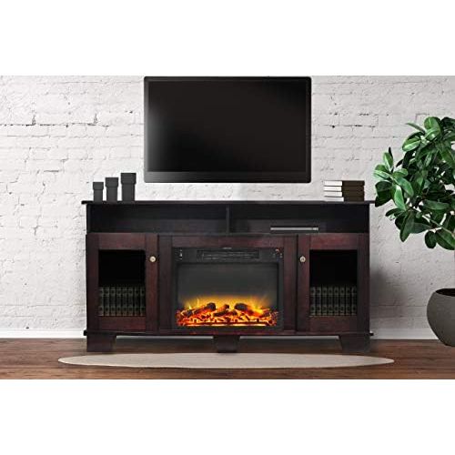  Cambridge CAM6022-1MAHLG2 Savona 59 In. Electric Fireplace in Mahogany with Entertainment Stand and Enhanced Log Display