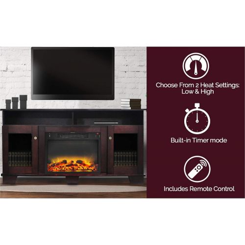  Cambridge CAM6022-1MAHLG2 Savona 59 In. Electric Fireplace in Mahogany with Entertainment Stand and Enhanced Log Display