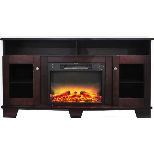  Cambridge CAM6022-1MAHLG2 Savona 59 In. Electric Fireplace in Mahogany with Entertainment Stand and Enhanced Log Display