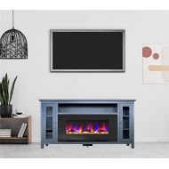 CAMBRIDGE Slate Blue Somerset 70 Electric Fireplace TV Stand with Multi-Color LED Flames, Driftwood Log Display, and Remote Control