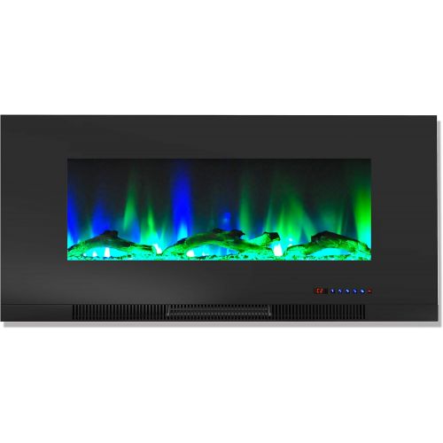  CAMBRIDGE Slate Blue Somerset 70 Electric Fireplace TV Stand with Multi-Color LED Flames, Driftwood Log Display, and Remote Control