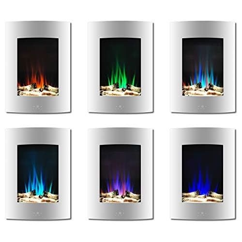  Cambridge CAM19VWMEF-2WHT 19.5 In. Vertical Electric Fireplace in White with Multi-Color Flame and Driftwood Log Display