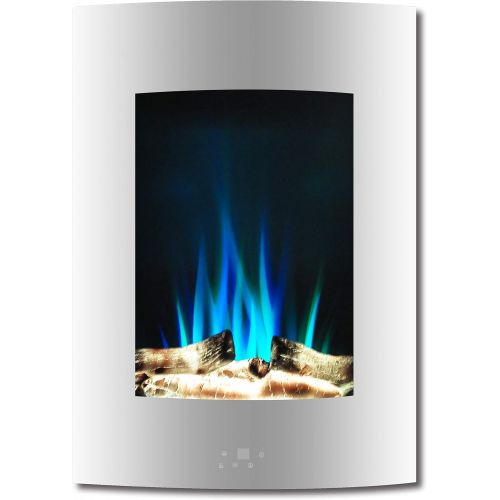  Cambridge CAM19VWMEF-2WHT 19.5 In. Vertical Electric Fireplace in White with Multi-Color Flame and Driftwood Log Display