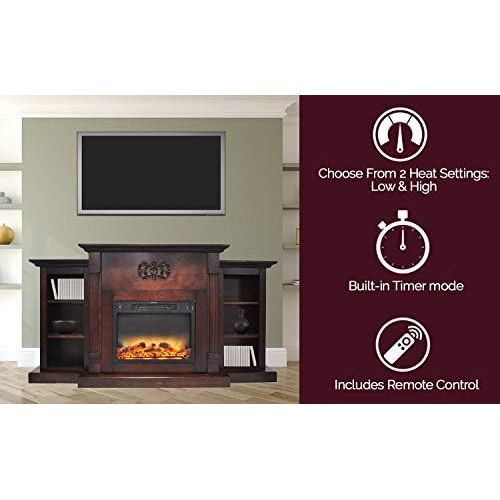  Cambridge CAM7233-1MAHLG2 Sanoma 72 In. Electric Fireplace in Mahogany with Built-in Bookshelves and an Enhanced Log Display