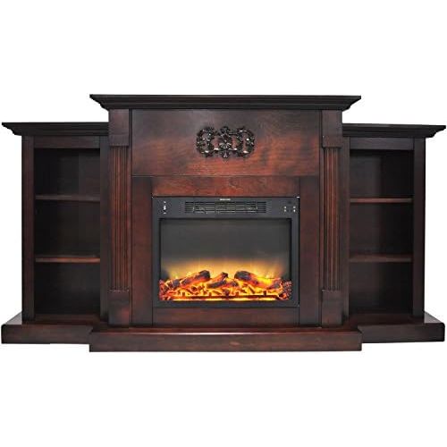  Cambridge CAM7233-1MAHLG2 Sanoma 72 In. Electric Fireplace in Mahogany with Built-in Bookshelves and an Enhanced Log Display