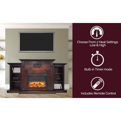  Cambridge CAM7233-1MAHLG2 Sanoma 72 In. Electric Fireplace in Mahogany with Built-in Bookshelves and an Enhanced Log Display