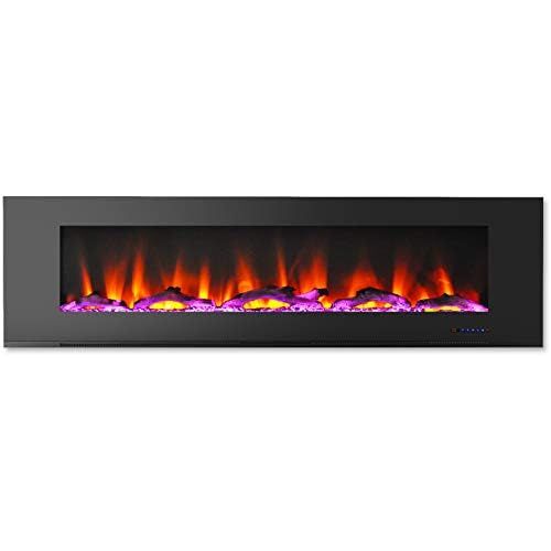  Cambridge CAM72WMEF-2BLK 72 In. Wall-Mount Electric Fireplace in Black with Multi-Color Flames and Driftwood Log Display