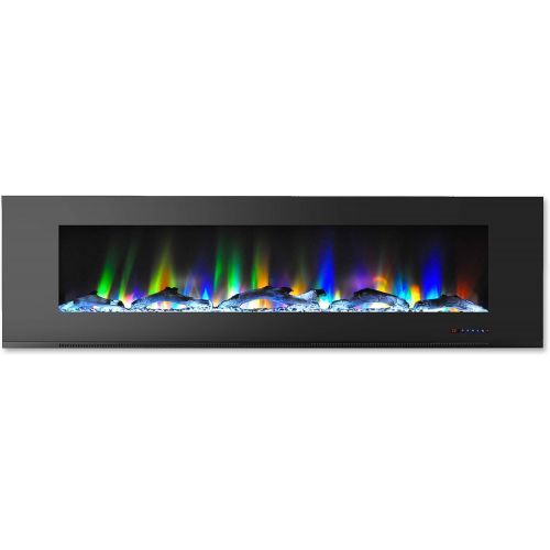  Cambridge CAM72WMEF-2BLK 72 In. Wall-Mount Electric Fireplace in Black with Multi-Color Flames and Driftwood Log Display