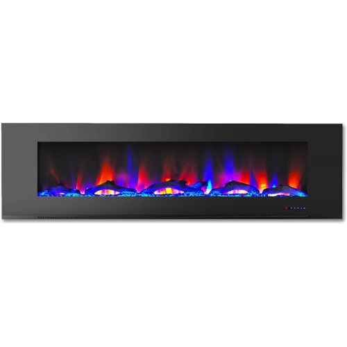  Cambridge CAM72WMEF-2BLK 72 In. Wall-Mount Electric Fireplace in Black with Multi-Color Flames and Driftwood Log Display