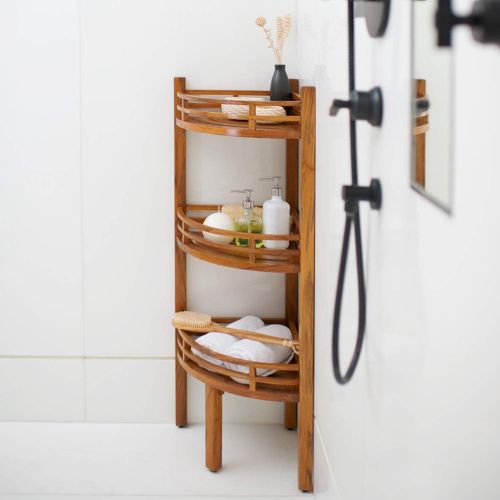  Cambridge-Casual AMZ-250376T Teak SpaShower Corner Shelf, Medium Brown