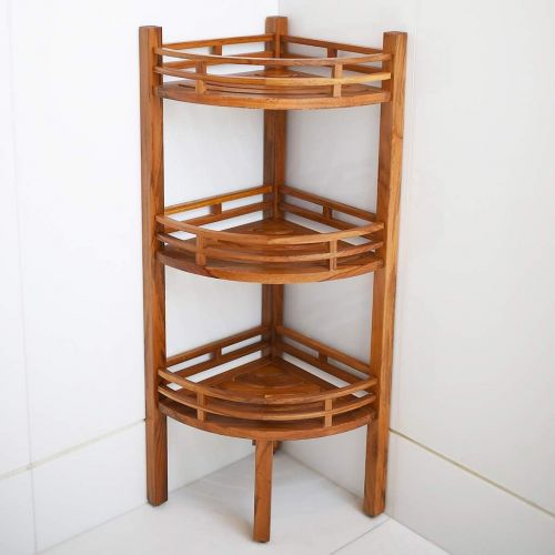  Cambridge-Casual AMZ-250376T Teak SpaShower Corner Shelf, Medium Brown