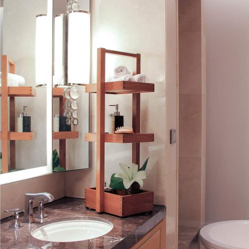  Cambridge-Casual AMZ-250376T Teak SpaShower Corner Shelf, Medium Brown