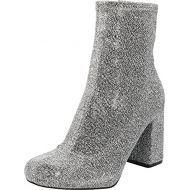 Cambridge Select Womens Closed Round Toe Stretch Sock Fabric Chunky Block Heel Ankle Bootie