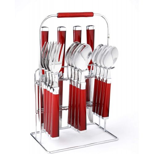  Cambridge Silversmiths Temptation Red 16 Piece Flatware Set Rack