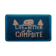 Camco 53201 Life Is Better at The Campsite Outdoor/Indoor Welcome Mat - Weather and Mildew Resistant, Traps Dirt and Liquid, Spongey Comfortable Feel (Blue)