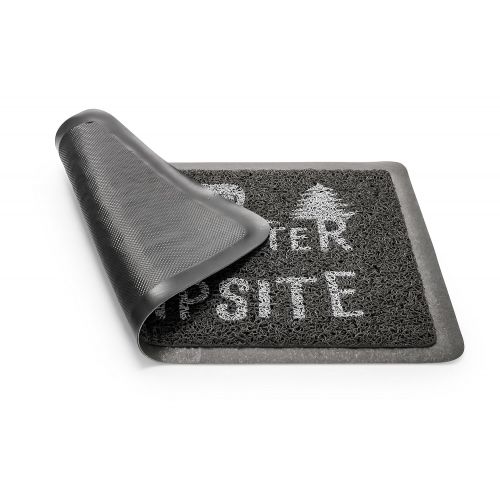  Camco 53200 Life Is Better at The Campsite Outdoor/Indoor Welcome Mat - Weather and Mildew Resistant, Traps Dirt and Liquid, Spongey Comfortable Feel (Gray)