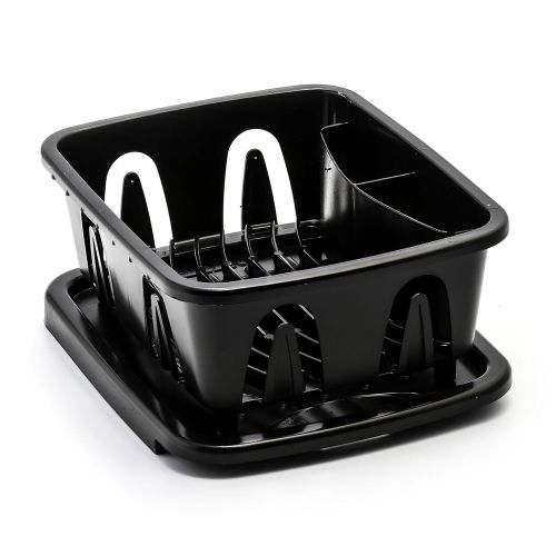  Camco Durable Mini Dish Drainer Rack and Tray Perfect for RV Sinks, Marine Sinks, and Compact Kitchen Sinks- Black (43512)