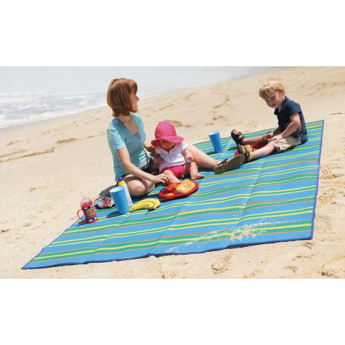  Camco Handy Mat with Strap, Perfect for Picnics, Beaches, RV and Outings, Weather-Proof and Mold/Mildew Resistant (Green/Turquoise - 60 x 78) (42806)