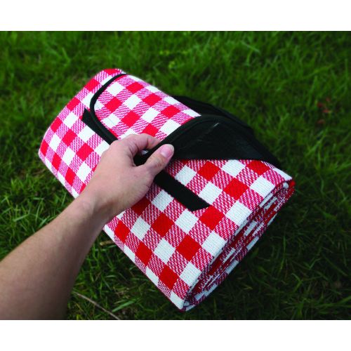  Camco Classic Red & White Checkered Picnic Blanket with Waterproof Backing - Includes Convenient Carry Strap|Comfortable and Durable Material|Measures 51 x 59 - (42803)