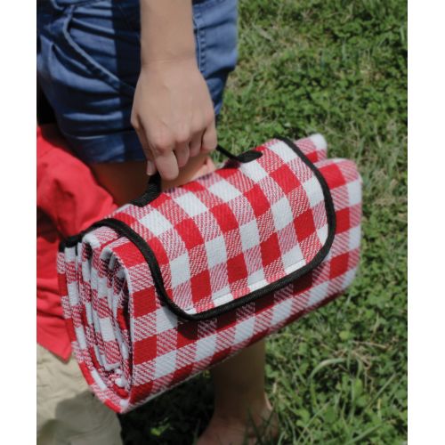  Camco Classic Red & White Checkered Picnic Blanket with Waterproof Backing - Includes Convenient Carry Strap|Comfortable and Durable Material|Measures 51 x 59 - (42803)