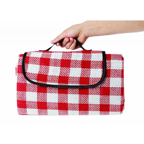  Camco Classic Red & White Checkered Picnic Blanket with Waterproof Backing - Includes Convenient Carry Strap|Comfortable and Durable Material|Measures 51 x 59 - (42803)