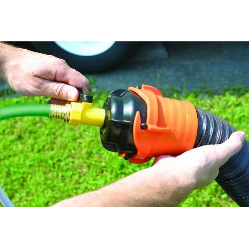 Camco Sewer Hose Rinser With Power Jet Cleaning Action and Shut-Off Valve- Clean Out RV Sewer Hoses With Any Standard Water Hose Connection (39533)