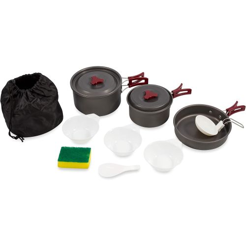  [아마존베스트]Camco Outdoor Nesting Cookware Set with Folding Handles for Campsites - Contains Pots, Pans, Mixing Bowls and Cleaning Scrubber; Comes with Convenient Travel Bag ; Great for Campin