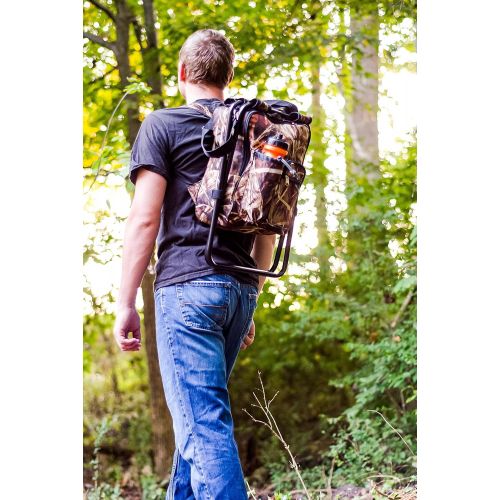  Camco Folding Camping Stool Backpack Cooler Trio- Camping/Hiking Bag with Waterproof Insulated Cooler Pockets and Sturdy Legs for Seating, Great For Travel - Camouflage (51908)