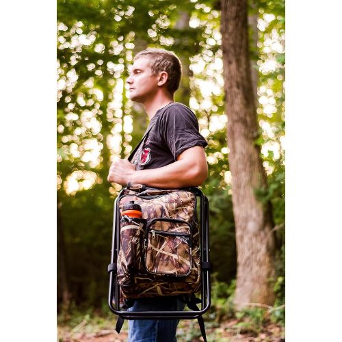  Camco Folding Camping Stool Backpack Cooler Trio- Camping/Hiking Bag with Waterproof Insulated Cooler Pockets and Sturdy Legs for Seating, Great For Travel - Camouflage (51908)