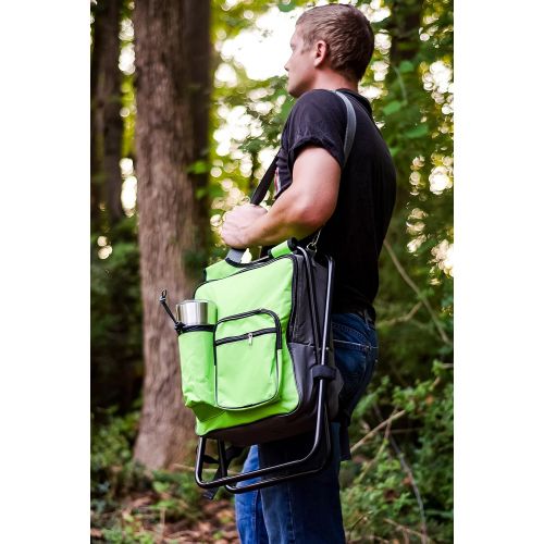  Camco Folding Camping Stool Backpack Cooler Trio- Camping /Hiking Bag with Waterproof Insulated Cooler Pockets and Sturdy Legs for Seating, Great For Travel- Green (51909)