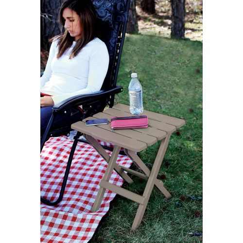  Camco 21049 51887 Taupe Large Adirondack Portable Outdoor Folding Side Table, Perfect for The Beach, Camping, Picnics, Cookouts & More, Weatherproof & Rust Resistant