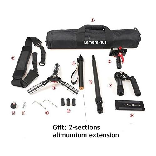  CameraPlus - MTS Proffesional Premium Quality Carbon Fiber Handheld Camera Stabilizer/Tripod Steadycam Video Rig with Single Handle Arm, Tripod and Weights for Gopro Digital SLR Ca