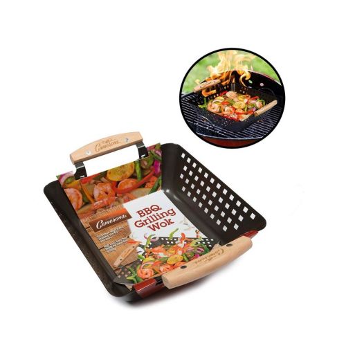  Camerons Grill Basket- Non-Stick BBQ Barbecue Grilling Wok with Stainless Steel Handles for Meat, Vegetables, and Seafood