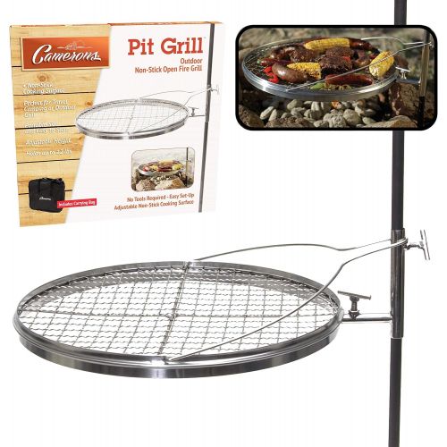  Camerons Campfire Pit Grill - Open Fire Swivel Camping Grill with XL Non-stick Grilling Surface and Carrying Bag - Great for 4th of July