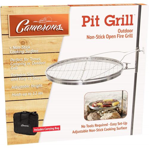  Camerons Campfire Pit Grill - Open Fire Swivel Camping Grill with XL Non-stick Grilling Surface and Carrying Bag - Great for 4th of July