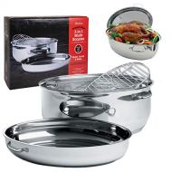 [아마존베스트]Camerons Oval Multi Roaster- 3-in-1 Stock Pot (11 QT), Turkey Roasting Pan w Rack and Saute Cookware- Stainless Steel Tri Ply, Induction Compatible w Stick Resistant Interior