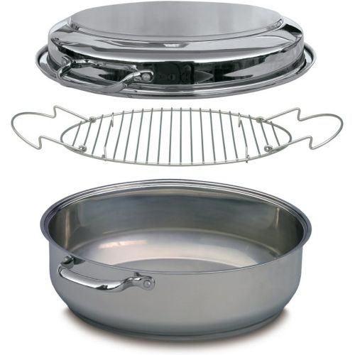  [아마존베스트]Camerons Oval Multi Roaster- 3-in-1 Stock Pot (11 QT), Turkey Roasting Pan w Rack and Saute Cookware- Stainless Steel Tri Ply, Induction Compatible w Stick Resistant Interior