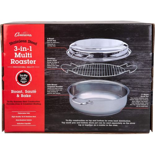  [아마존베스트]Camerons Oval Multi Roaster- 3-in-1 Stock Pot (11 QT), Turkey Roasting Pan w Rack and Saute Cookware- Stainless Steel Tri Ply, Induction Compatible w Stick Resistant Interior