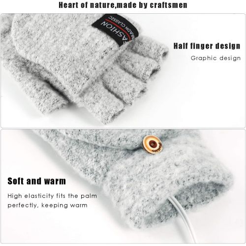  [아마존베스트]Camidy Unisex Women Men USB Heated Gloves Electric Heating Gloves Mitten Winter Warmer Rechargeable Laptop Gloves for Computer Typing Arthritis Hand, Knitting Full& Half Fingerless, Washa