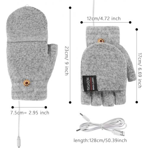  [아마존베스트]Camidy Unisex Women Men USB Heated Gloves Electric Heating Gloves Mitten Winter Warmer Rechargeable Laptop Gloves for Computer Typing Arthritis Hand, Knitting Full& Half Fingerless, Washa