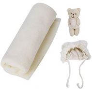 [아마존베스트]Camidy Newborn Photography Prop,3pcs Infant Wrap Fluffy Hat Bear Doll Set for Toddler Photo Outfits