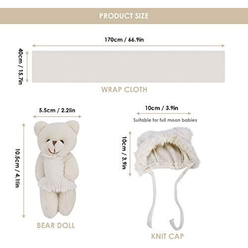  [아마존베스트]Camidy Newborn Photography Prop,3pcs Infant Wrap Fluffy Hat Bear Doll Set for Toddler Photo Outfits