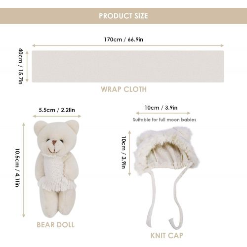  [아마존베스트]Camidy Newborn Photography Prop,3pcs Infant Wrap Fluffy Hat Bear Doll Set for Toddler Photo Outfits