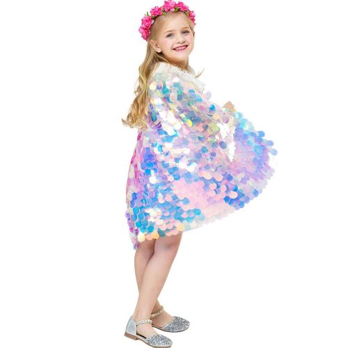  Camlinbo 2019 Girls Mermaid Princess Dress Up Costume Cape Glitter Scale Party Dress Mermaid Cosplay Cloak for Birthday Halloween