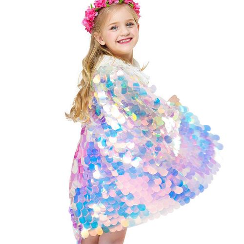  Camlinbo 2019 Girls Mermaid Princess Dress Up Costume Cape Glitter Scale Party Dress Mermaid Cosplay Cloak for Birthday Halloween