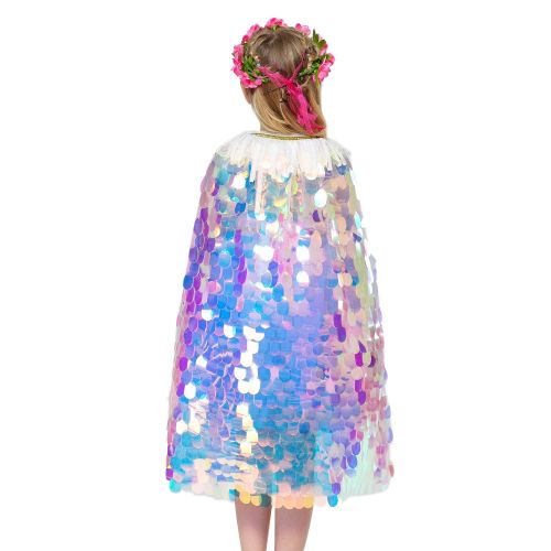  Camlinbo 2019 Girls Mermaid Princess Dress Up Costume Cape Glitter Scale Party Dress Mermaid Cosplay Cloak for Birthday Halloween