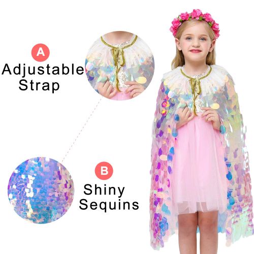  Camlinbo 2019 Girls Mermaid Princess Dress Up Costume Cape Glitter Scale Party Dress Mermaid Cosplay Cloak for Birthday Halloween