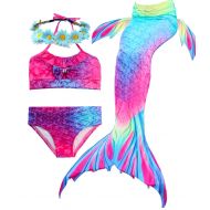 Camlinbo 3 Pcs Mermaid Costume for Girls Bathing Swimsuit Halloween Swimwear Princess Sea-Maid Tankini Set